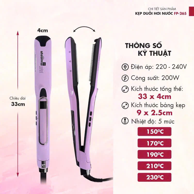 Máy Là Kẹp Duỗi Tóc Hơi Nước Steam Plus Mini 2.0 chuyên dụng salon tóc _SS895