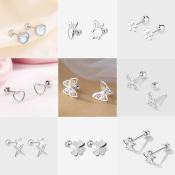 Korean 925 Silver Butterfly Heart Helix Stud Earrings for Women