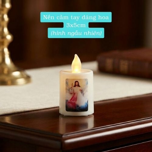 Nến điện tử cặp đèn thờ Công Giáo hình nến dán ảnh Chúa Đức Mẹ sử dụng pin hoặc cắm điện 220V trang trí bàn thờ Chúa
