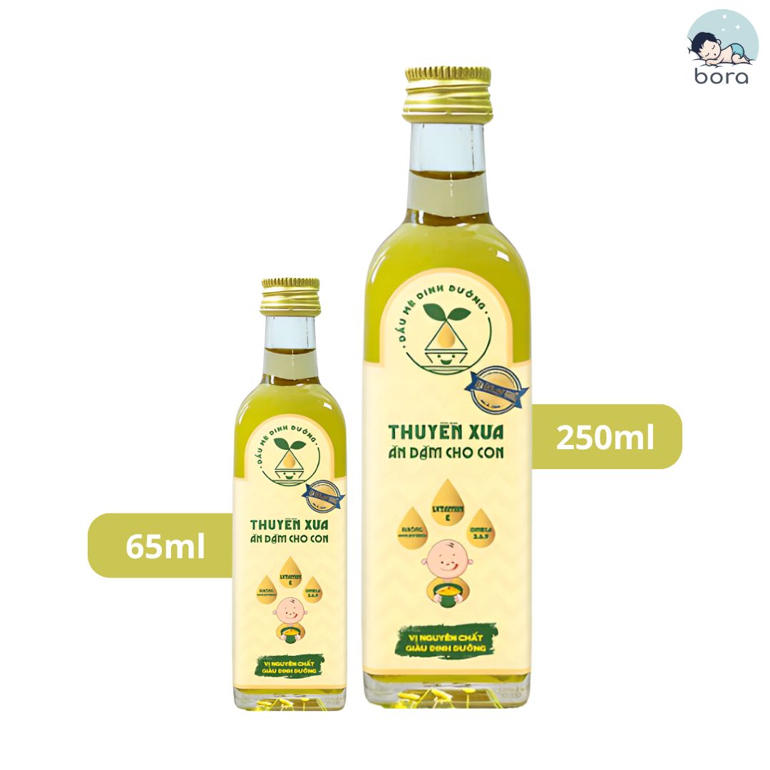 Dầu ăn dặm cho bé Thuyền Xưa nguyên liệu hạt tự nhiên (Oliu Macca Óc chó Gấc Sachi Mè) chai 65/250ml