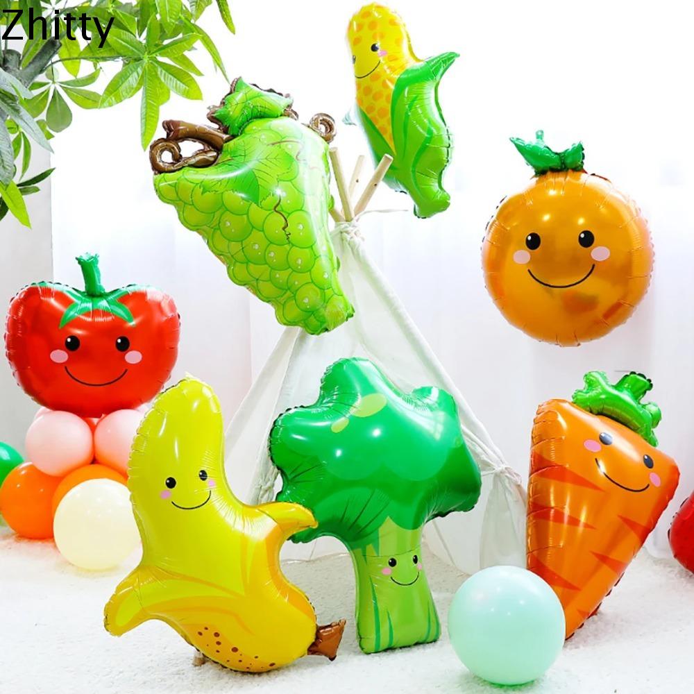 ZHITTY Hoạt hình Bóng bay tráng gương rau củ quả Chủ đề Hawaii Mùa hè Bóng bay trái cây lớn Đồ dùng cho bữa tiệc Bông Cải Xanh cà chua Bong Bóng màng nhôm Tắm em bé
