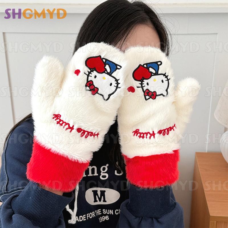 SHGMYD Hello Kitty ถุงมือผ้ากำมะหยี่ลายการ์ตูนน่ารัก, ถุงมือให้ความอบอุ่นในฤดูหนาวนุ่มสบายสำหรับถุงมือกลางแจ้งในฤดูหนาว ราคา 172 บาท*ส่งฟรี