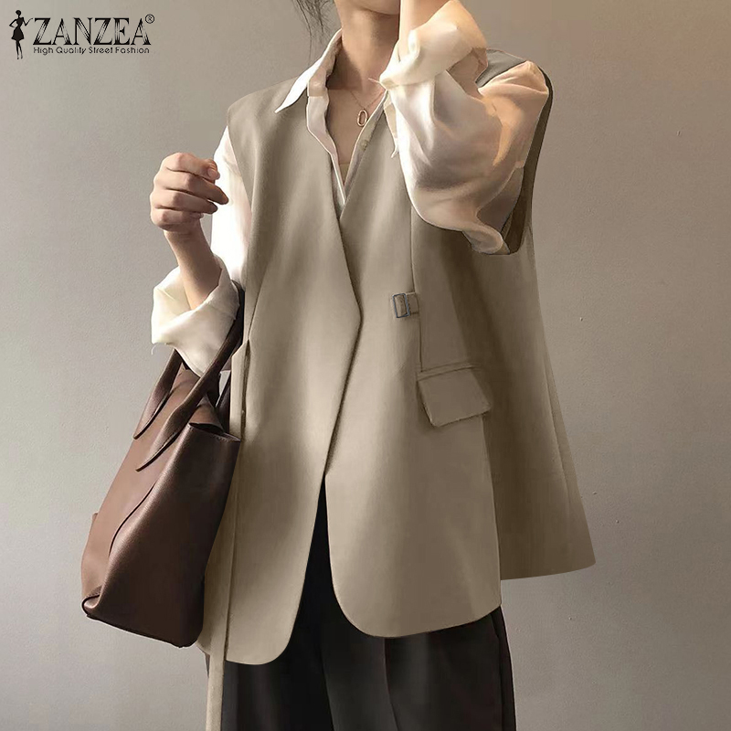 Zanzea nữ phong cách Hàn Quốc Áo Ghi Lê Thời Trang Thanh Lịch Không Tay V Cổ Đồng Bằng Mùa Đông Blazer Áo Khoác #10