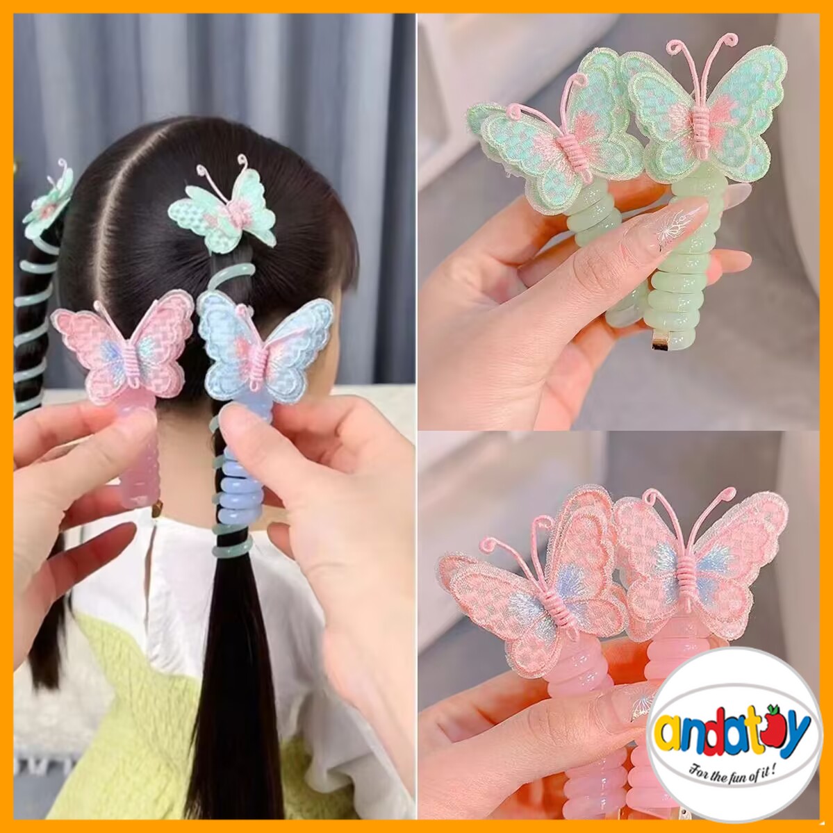  Chun cột tóc dạng lò xo xoắn tạo kiểu đàn hồi cho bé dây buộc tóc cao su co dãn có đính nơ hình bướm xinh E1912 