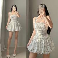 ZEALO Elina Balloon A-Line Halter Tube Mini Dress Polka Dots Gingham Checkered for Women – Crepe