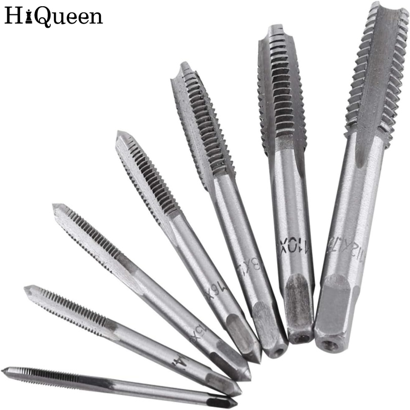 HiQueen 7 Piece Metal Drill Bit Set M3 M4 M5 M6 M8 M10 M12 High Strength Hardness Male Thread Tap Set Mechanical Workshop Tools