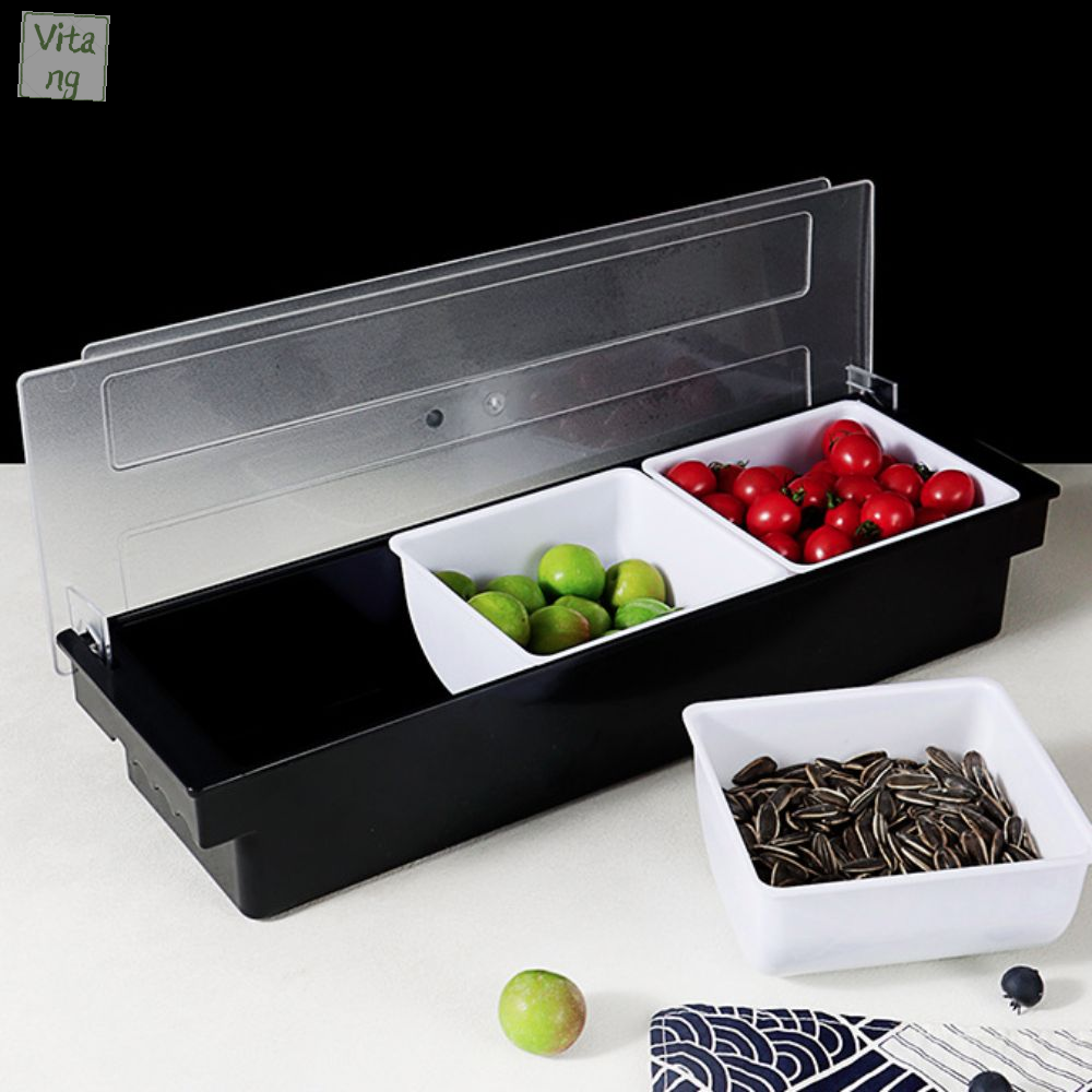 VITANG 3/4/5/6 lưới Hộp gia vị ngăn nắp có nắp Có thể tháo rời Khay ngăn Hộp đựng đồ ăn nhẹ Chống bụi Bể gia vị Quầy bar