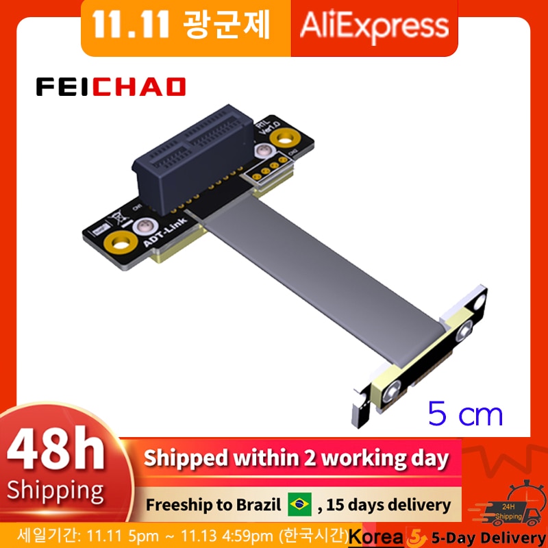 Dual 90degree right angle pcie 3.0 x1 to x1 extension cable r11sl-tl 8g/bps high-speed pci express 1x riser card ribbon extender