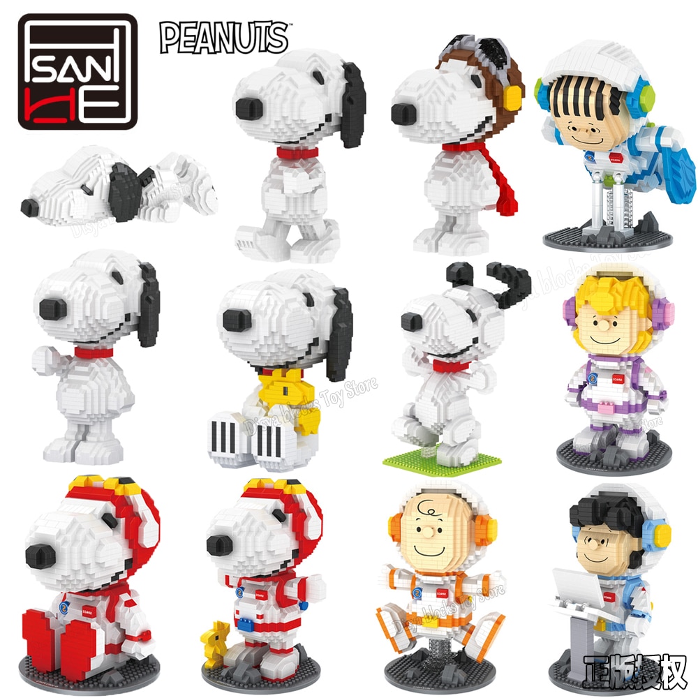 NEW HSANHE Snoopy Anime Action Figures Kawaii Building Blocks Micro