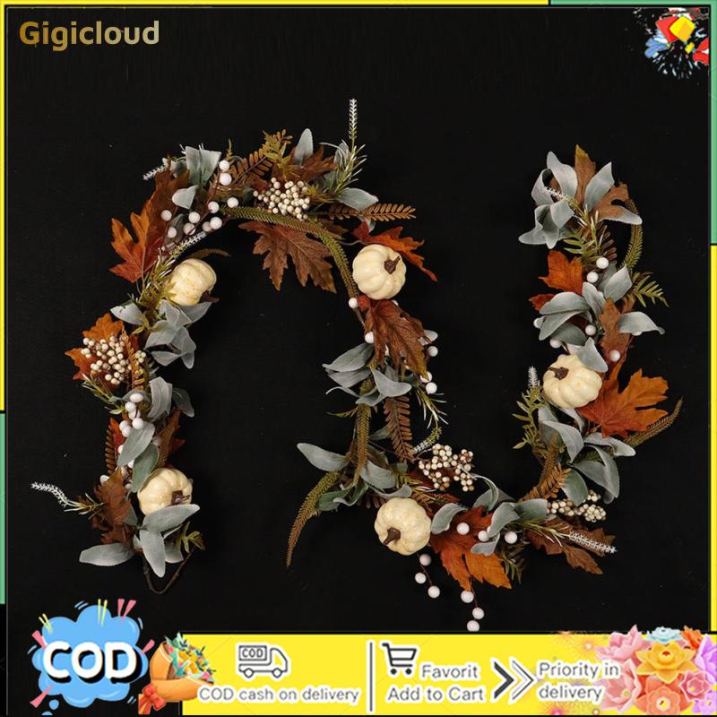 Fall Garland 6FT Autumn Garland With Lights Pumpkin Berries Maple Leaves Handmade Garland For Halloween Thanksgiving Decoration ราคา 445 บาท*ส่งฟรี
