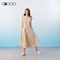 G2000 Cotton Poplin Round Neck Sleeveless Fit & Flare Maxi Dress