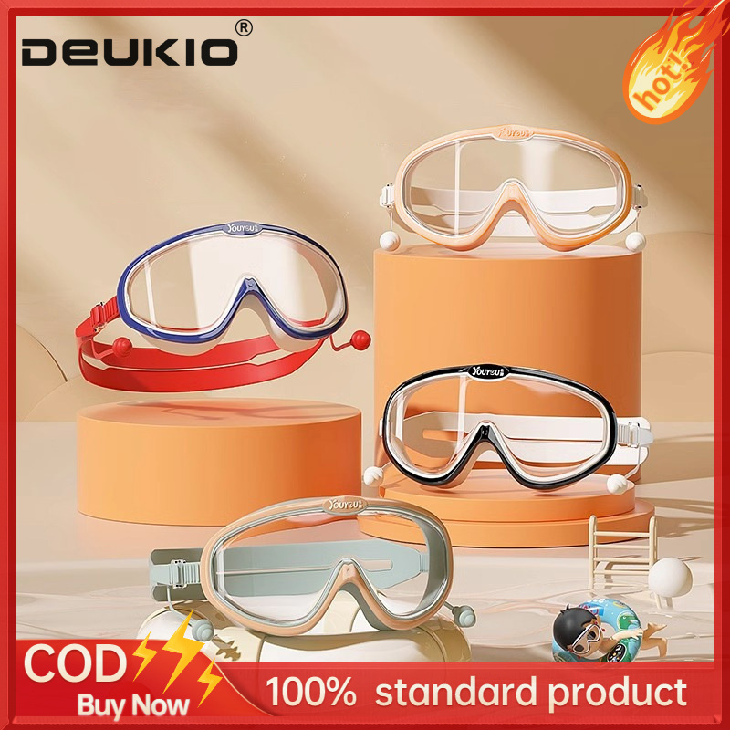 DEUKIO Children's swimming goggles Boys and girls HD waterproof anti-fog swimming glasses professional flat big frame diving goggles equipment ราคา 142 บาท*ส่งฟรี