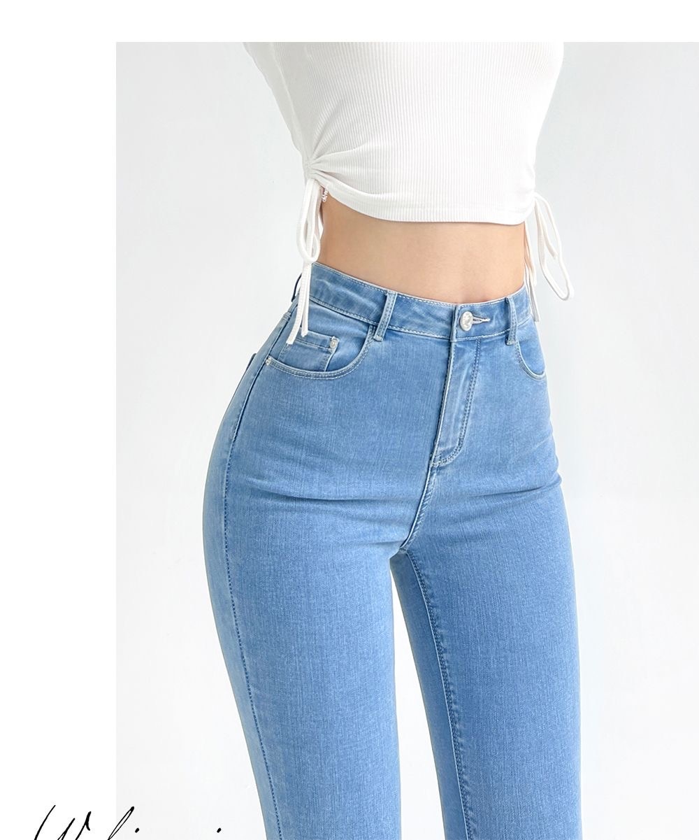 2023 New Chất Lượng Cao độ co giãn cao Jeans Nữ cạp cao bó sát Đào Hip quần xẻ hoạ tiết Châu Âu Và Hoa Kỳ phong cách gợi cảm Jeans