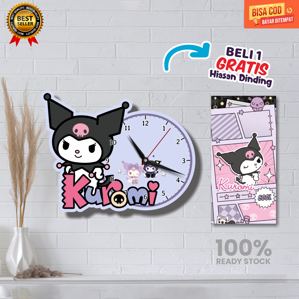 Grosir jam dinding Beli 1 GRATIS 1 hiasan dinding/jam dinding anak Tema Kuromi/jam dinding anak karakter/jam dinding anak aesthetic