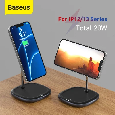 Baseus 2 in 1 Magnetic Wireless Charger For iPhone 13/12 Series 15W/20W Qi Wireless Charging Pad for Apple Pod Desktop Phone Holder Fast Wireless Charger