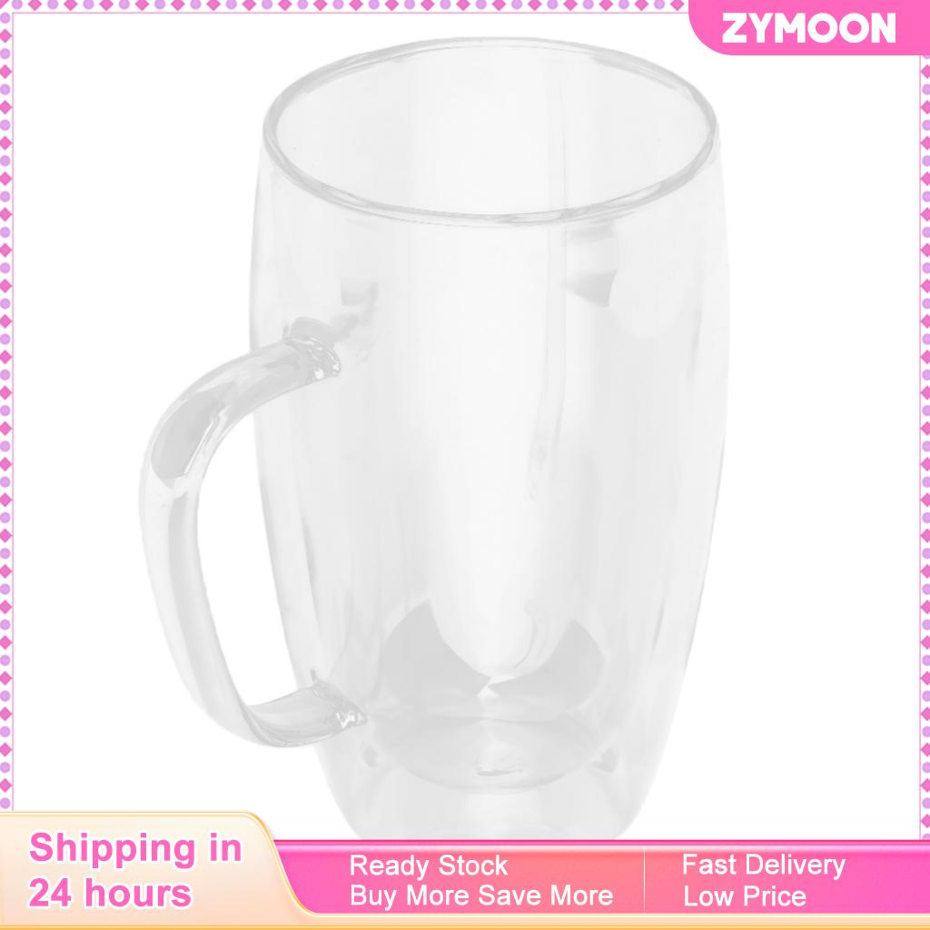 ZYMOON Office Insulated Coffee Mug Double Walled Clear Glass Cups with Handle