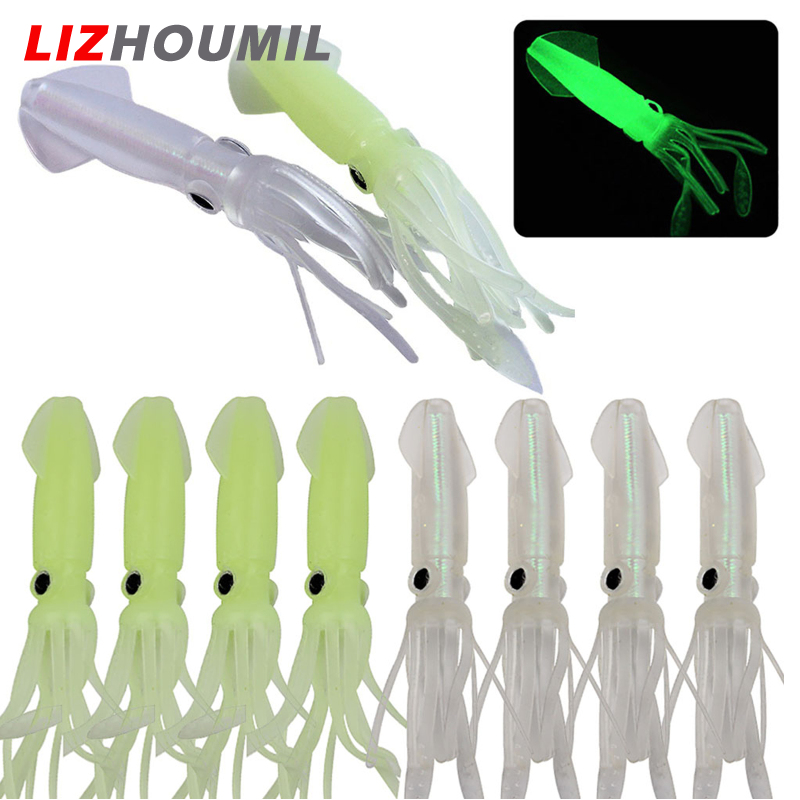 LIZHOUMIL 10pcs 10.5cm/8g Squid Fishing Lures Luminous Colorful Fishing Baits Swimbaits Skirt Tail Octopus Jig ราคา 146 บาท*ส่งฟรี