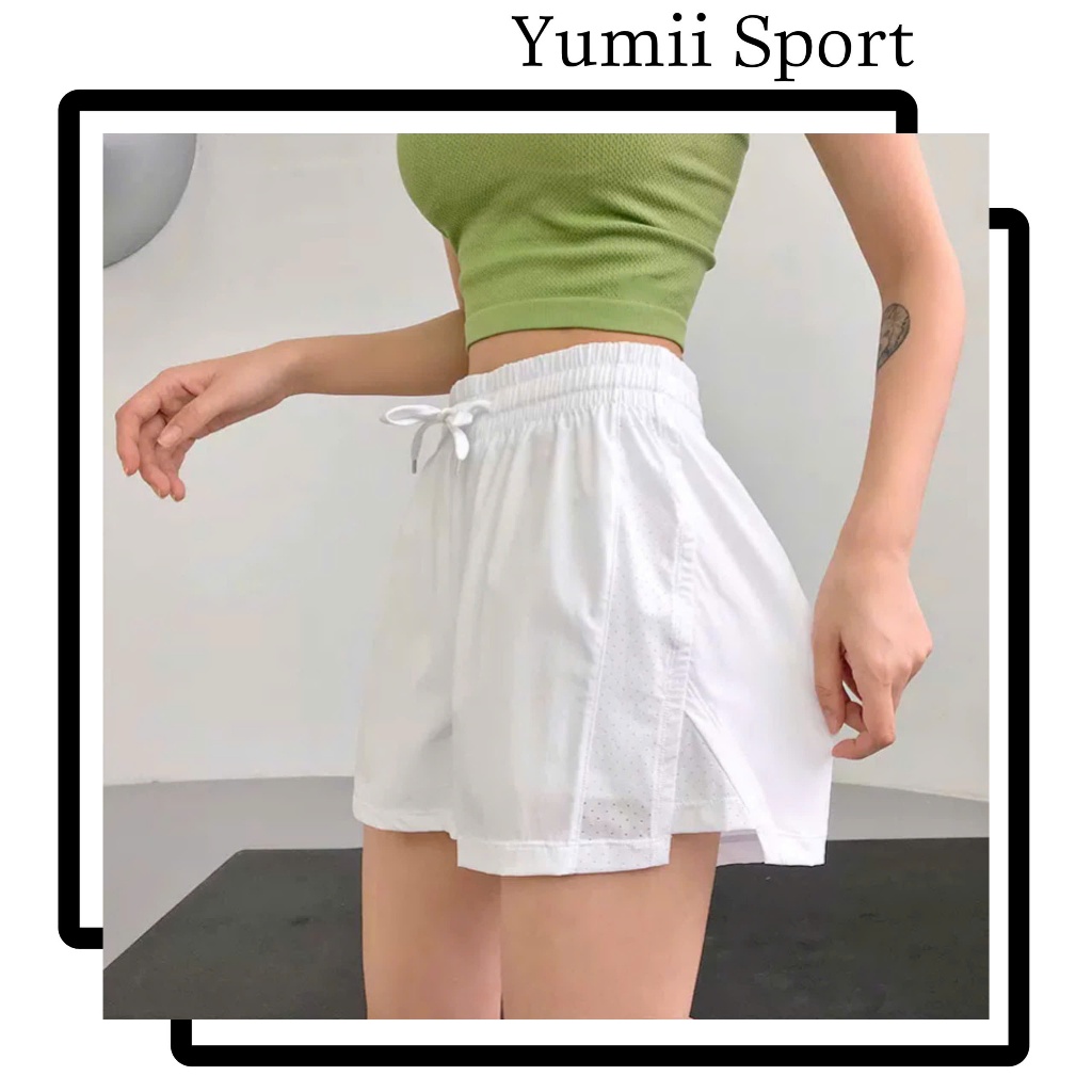 Quần Short Thể Thao Tập Gym Yoga Nữ - Quần Thể Thao Đùi Ngắn Dáng Boexr 2Lớp Phối Laze, Chất Dù Mềm,Co Dãn Nhẹ