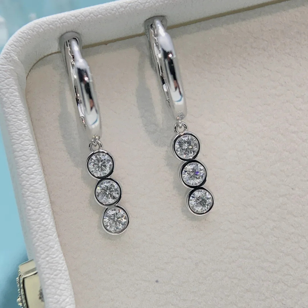 Solid 14K White Gold AU585 Platinum PT950 Tassel Design Earrings Buckle Women Moissanite Fashion Earrings · v3
