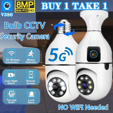V380 Dual Lens 8MP CCTV Bulb Camera - Buy 1 Get 1 Free
