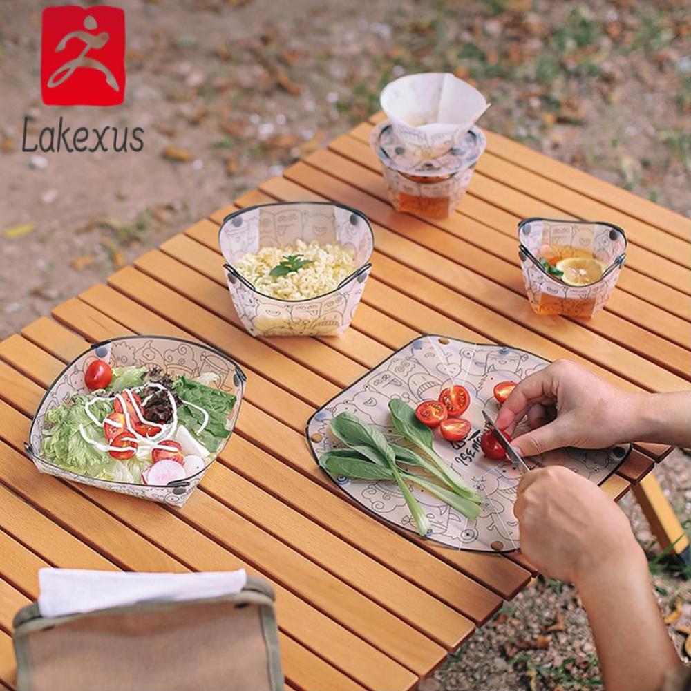 Lakexus Trọng lượng nhẹ có thể gập lại cắm trại Bộ đồ ăn dùng một lần thiết lập cho dã ngoại và tiệc sinh nhật cắm trại ngoài trời trang trí