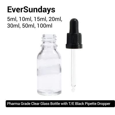 ( 5pcs/10pcs ) EverSundays CLEAR Glass Bottles + Dropper (Tamper Evident Cap) - 5ml, 10ml, 15ml, 30ml, 50ml, 100ml