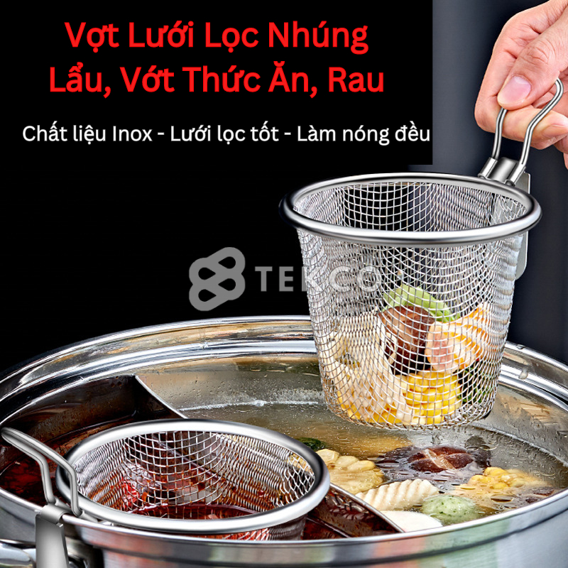 Giỏ Lưới Vớt Mì, Bún, Rau, Thức Ăn Nhúng Lẩu - Vợt Lưới Vớt Gia Vị, Topping