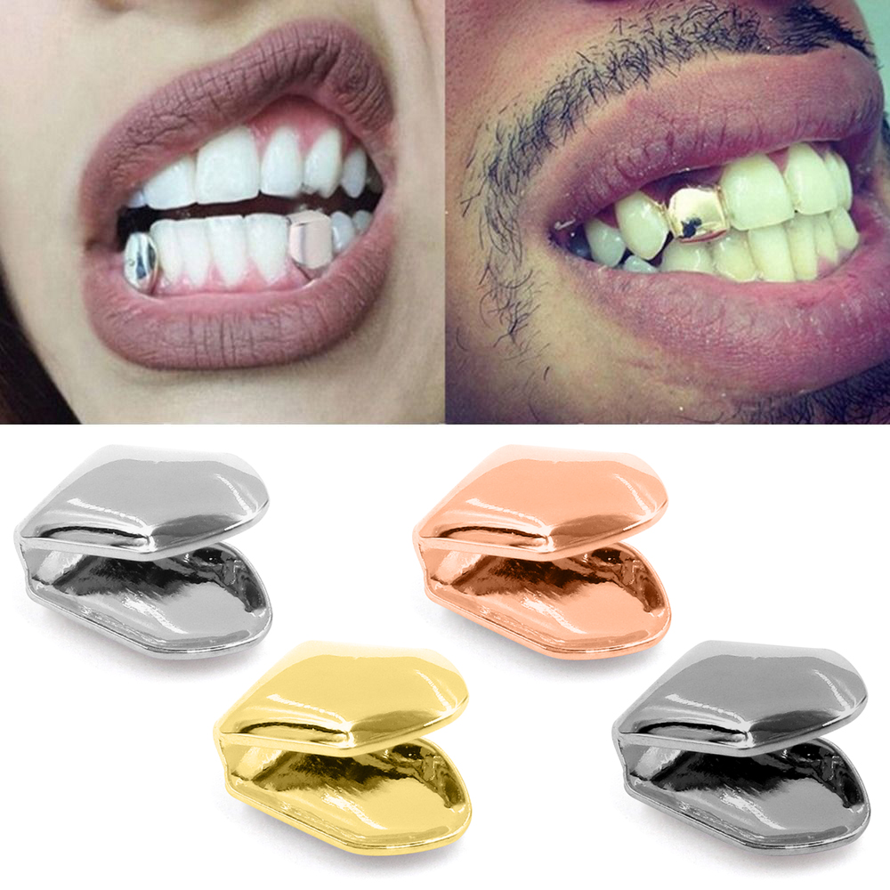 A5TG Rapper hip hop Răng còng đơn Nha khoa đáy trên Khoét lỗ Mũ răng đơn   loại Bộ khuôn răng Unisex