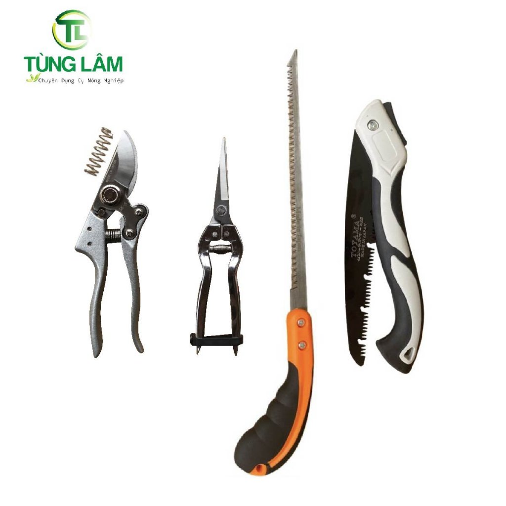 Combo 4 món dụng cụ làm vườn: kéo cắt cành sk5 , kéo tỉa trắng . cưa lách new , cưa gập gọn