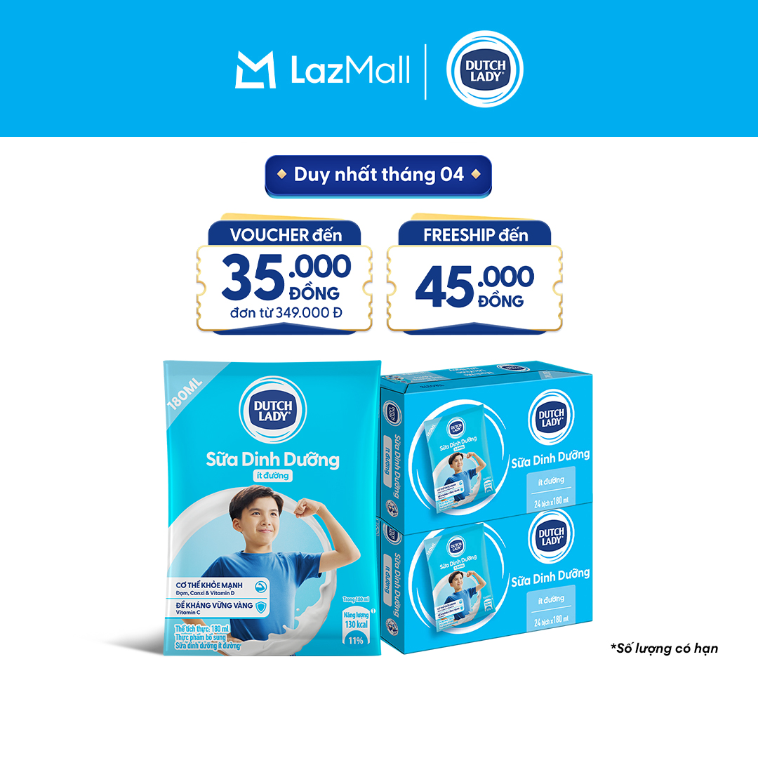 Combo 2 Thùng 24 Bịch Sữa Dinh Dưỡng Ít Đường Dutch Lady 180ml (24x180ml)