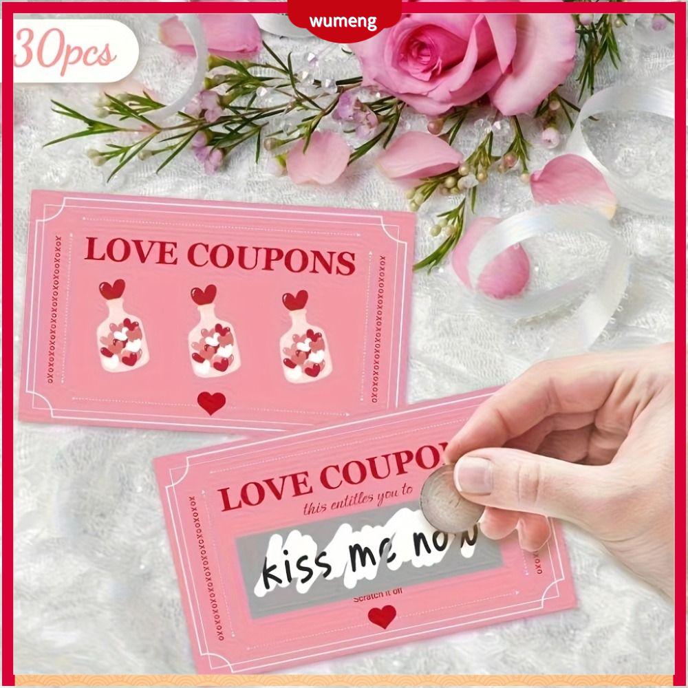 WUMENG 30PCS Tương tác cặp đôi Thẻ cào ngày Valentine Tự làm Màu hồng Vé thưởng Sáng tạo Lãng mạn Thẻ cào may mắn cho các trò chơi tiệc tùng