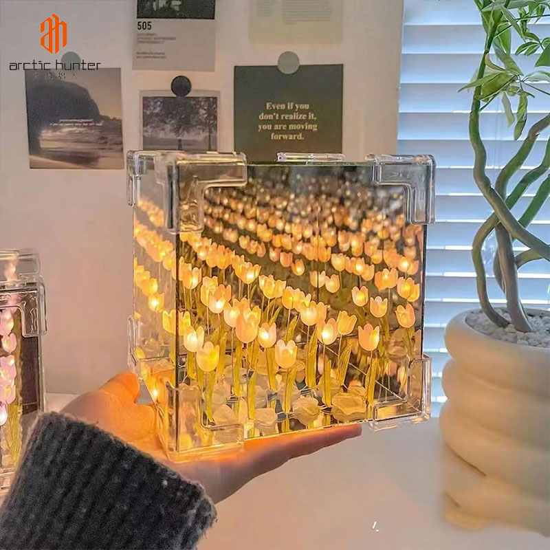 Rubik's Cube Tulip diy handmade light acrylic lens mirror flower sea three-dimensional cuboid night light ราคา 99 บาท*ส่งฟรี
