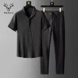 Hanlu Bộ đồ ngắn tay của nam Áo polo ngắn tay vải lanh thời trang thường ngày