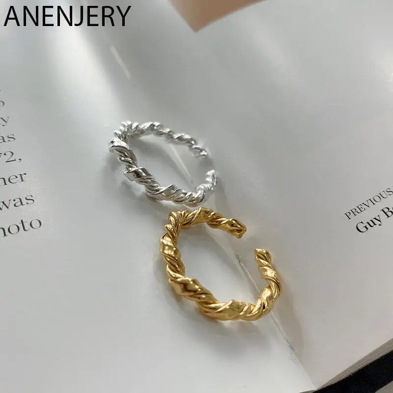 Màu bạc hoài cổ thời trang dây xoắn mở ngón tay S cho phụ nữ màu bạc hình học trang sức Tiệc Quà Tặng S-R841