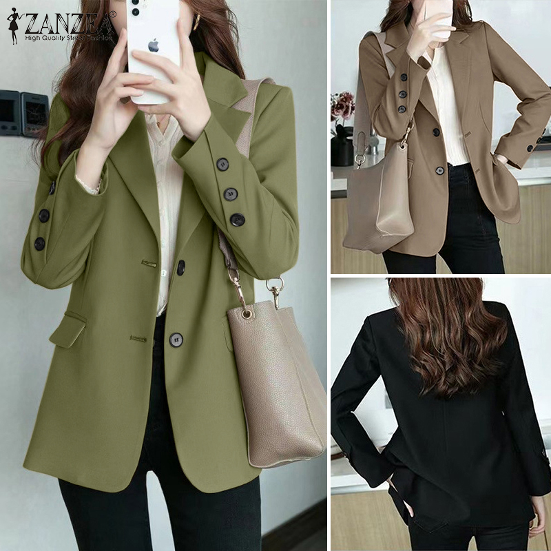 Rulfepy ZANZEA Korean Style Women Elegant Office Wear Full Sleeve Lapel Suits Jackets Fashion Button Up Outwear Blazer #10