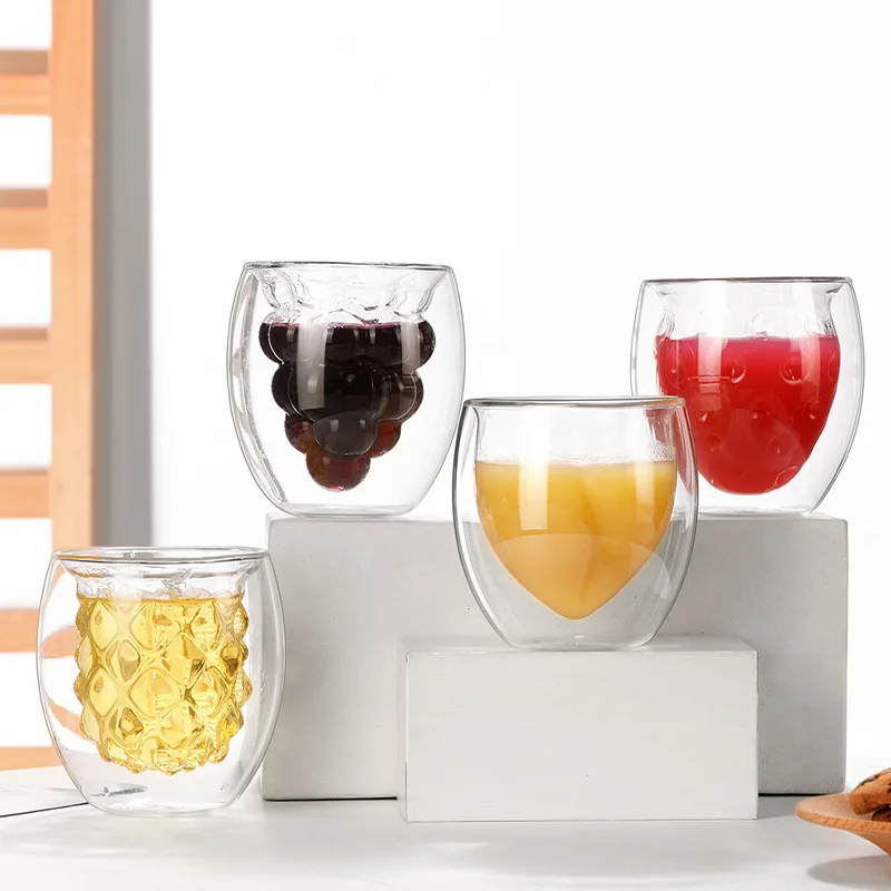 [BBIZMA] YWDL Glass Cup Coffee Mug Double Wall Creative Fruit Shaped Breakfast Milk Juice Cup For Girl Valentines Gift Drinkware ราคา 375 บาท*ส่งฟรี