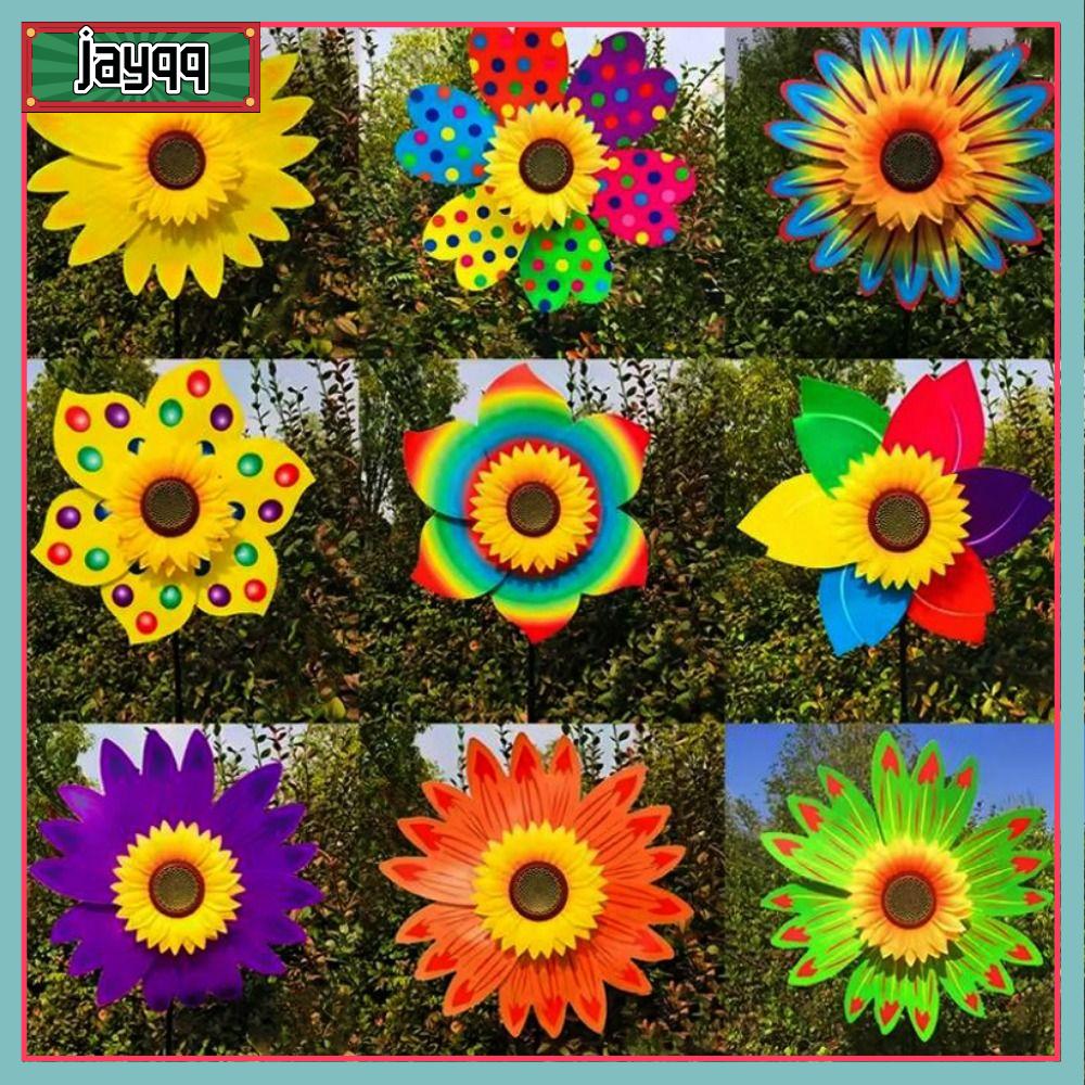 JAYQQ PVC Cối xay gió hướng dương Đa phong cách Đường kính 28/30cm Hoa hướng dương xoay Chất lượng cao Cánh quạt gió sân vườn Trang trí tiệc ngoài trời