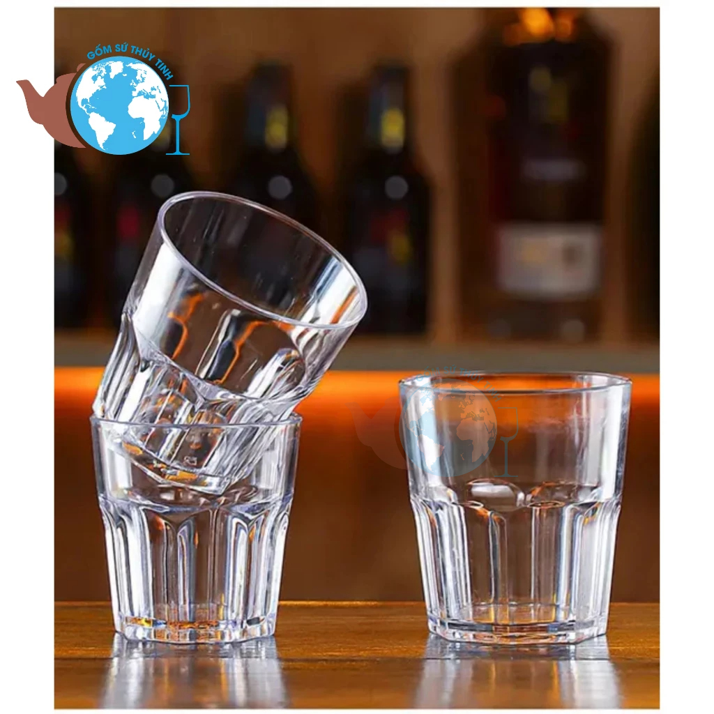  Hộp 6 ly thủy tinh 8 góc FM300 ly trắng đẹp   Bộ 6 ly uống bia   6 ly thủy tinh uống trà 300ml 