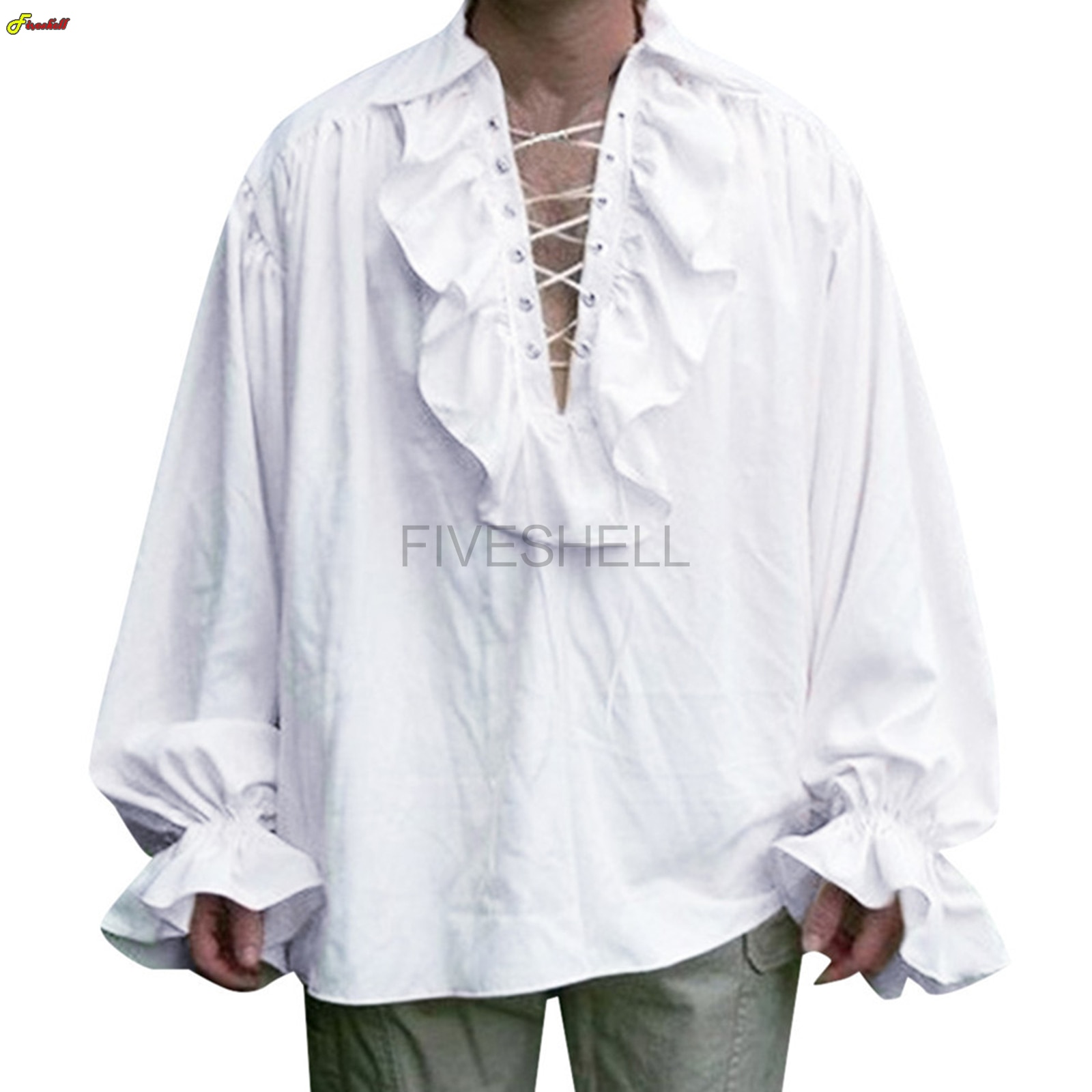 Mens White Pirate Shirts Vampire Renaissance Victorian Steampunk Gothic  Ruffled Medieval Shirt Men Party Halloween Chemise Homme