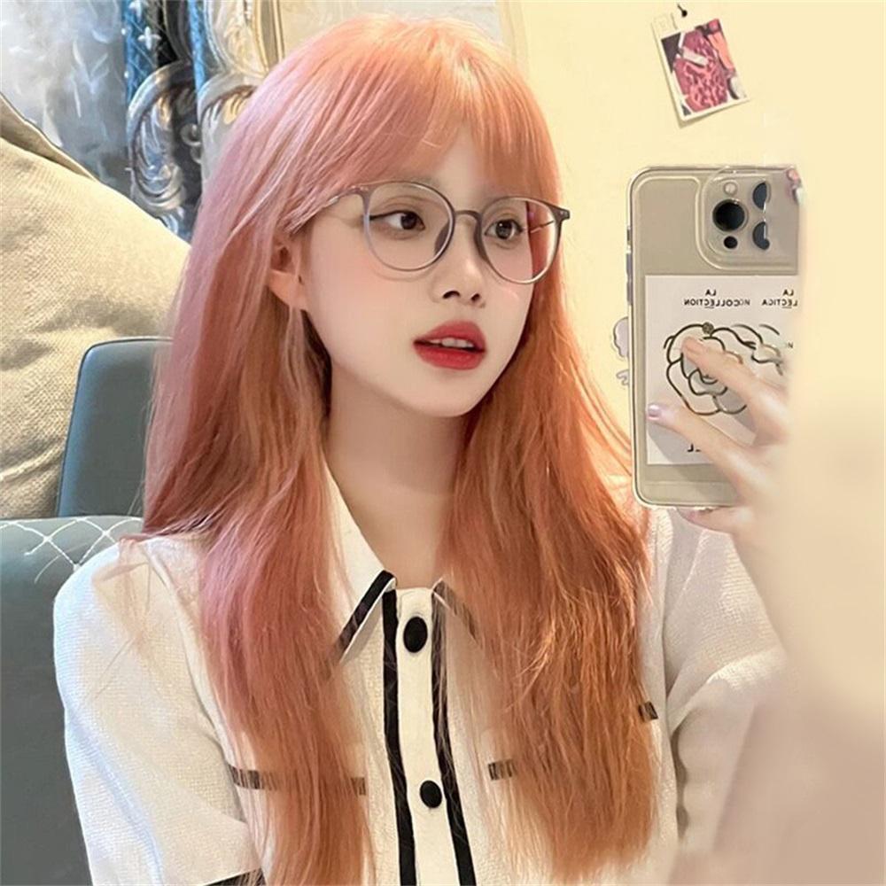 【Akula Store】Tóc giả nữ dài màu hồng vàng kim tóc thẳng có tóc mái tóc tổng hợp Cosplay Anime dài