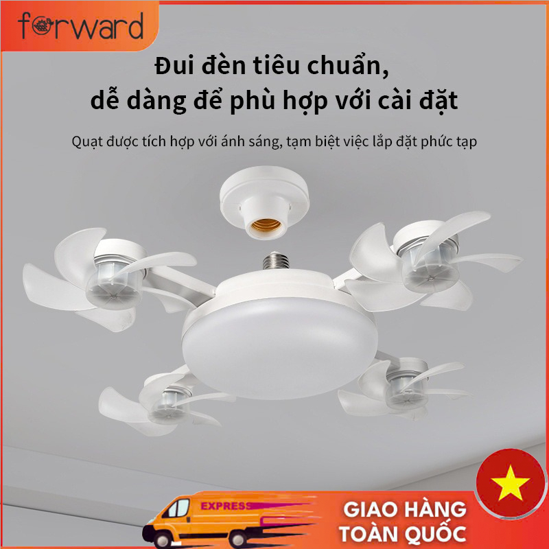 Quạt treo trần kiêm đèn led đui e27 siêu sáng và mát, công suất 50w - Điều Khiển Từ Xa - 2 Chức Năng trong 1