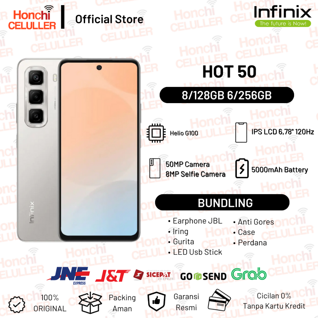 Infinix Hot 50 8/128GB 6/256GB - Up to 12GB Extended RAM - Helio G100 - 6.78 inch 120Hz FHD+ - 50MP - 5000 mAh - NFC Garansi Resmi Indonesia Harga  1,699,000 Ringgit*Penghantaran Percuma