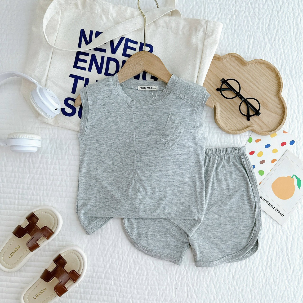 KIM051 Bộ thun lạnh sát nách trơn basic (10-28kg) MinkyMom mềm mịn mát cho bé yêu - 9