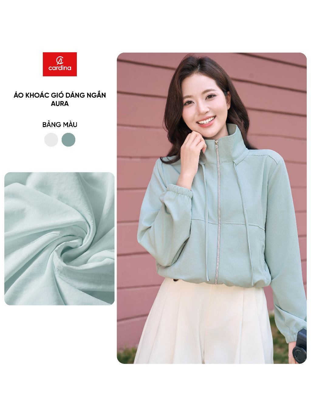 Áo khoác gió nữ CARDINA chất liệu vải gió mềm dáng ngắn Aura 6GNF01