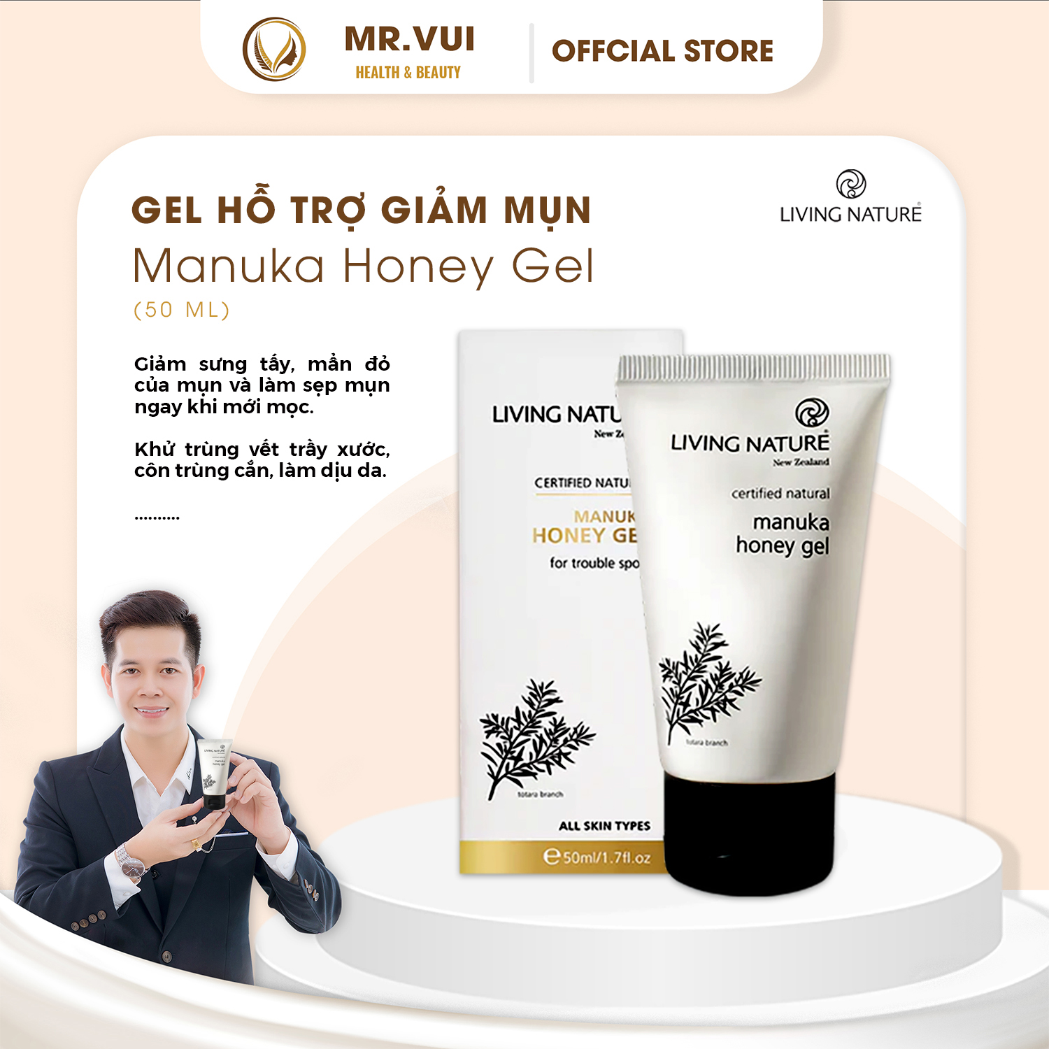 [Hỏa tốc] Gel loại bỏ mụn, ngừa thâm mụn mật ong manuka Living Nature Manuka Honey Gel 50ml