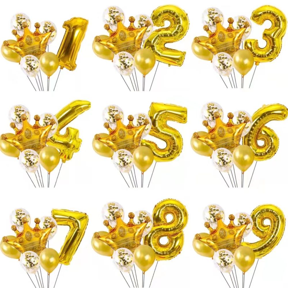 《85 ° C》 7pcs bóng bay tiệc thiết lập cô gái cậu bé sinh nhật Vương Miện vàng chủ đề hạnh phúc 1st trang trí cho ngày kỷ niệm thiết lập