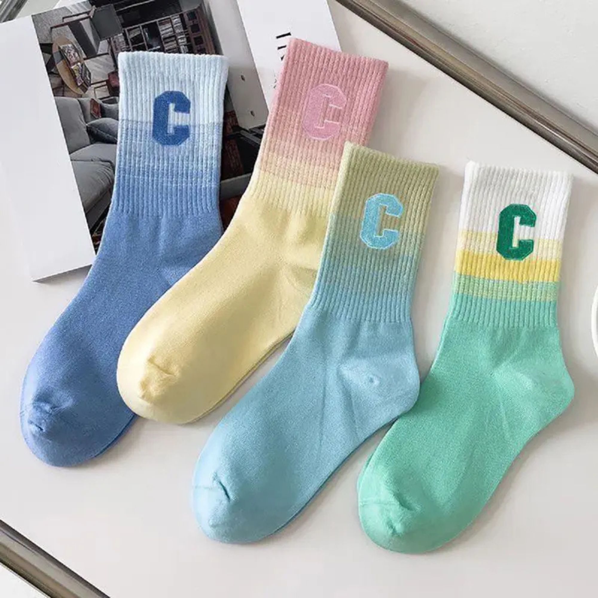 Combo 10 Đôi Tất Chữ C 7 Màu Nhiều Màu Sắc, Tất Cao Cổ Nam Nữ Cao Cấp Gia Dụng Số 1 Việt Nam