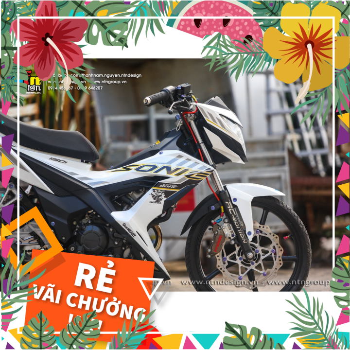 Tem rời dán xe sonic 150 mẫu sọc trắng đen vàng 150r