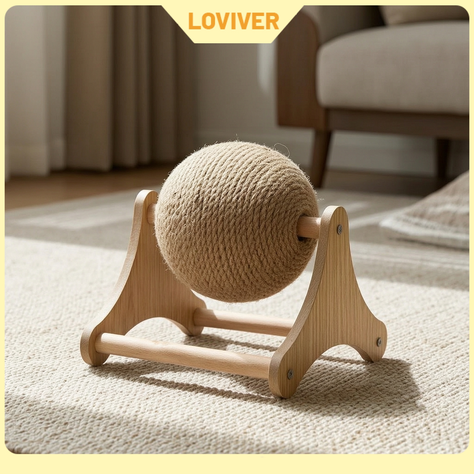 LOVIVER Rotating Cat Scratching Ball Claw-Friendly Scratching Toy with Wooden Frame Natural Sisal Rope Ball Toy Interactive for Cats, Apartments ราคา 1,566 บาท*ส่งฟรี