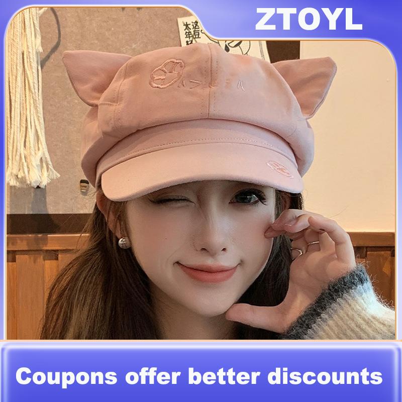 【ZTOYL】 หมวกเบเร่ต์แปดเหลี่ยมสำหรับผู้หญิงหูแมวสไตล์เกาหลีย้อนยุคมีขนแปรงให้ความอบอุ่นและฤดูใบไม้ร่วงและฤดูหนาว ราคา 172 บาท*ส่งฟรี